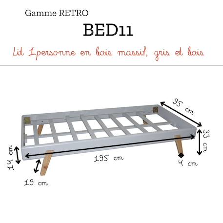 Lit 1 place en bois massif gris et bois 90cm - rétro Naturel 3 - vertbaudet enfant 