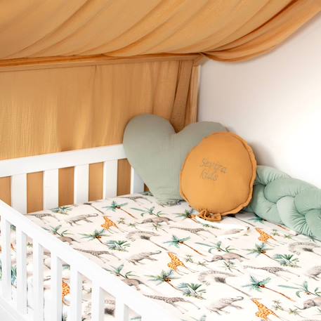 Drap-housse en satin de coton safari Safari, vert, gris, blanc 2 - vertbaudet enfant 
