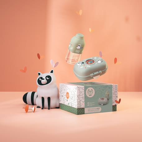 Coffret cadeau enfants boite à goûter gram 600ml Cannelle fox+Vert raccoon 8 - vertbaudet enfant 
