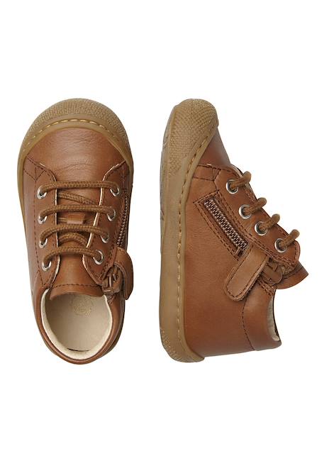 Chaussures premiers pas en cuir avec fermeture éclair cocoon zip Cognac-+Marine- 4 - vertbaudet enfant 