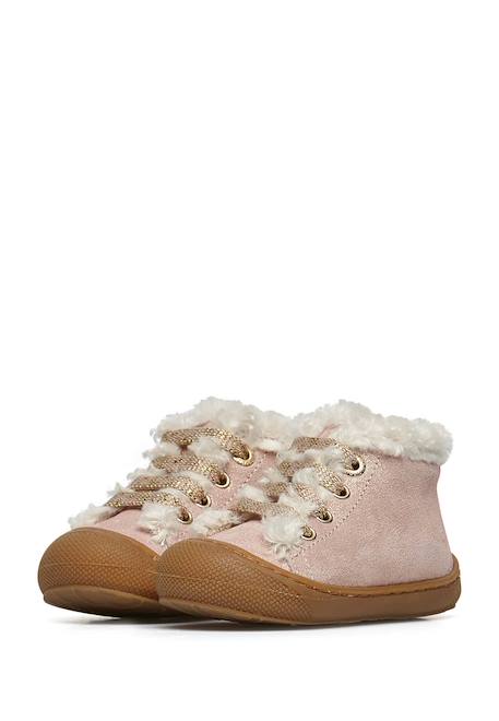 Chaussures premiers pas en daim et laine lallit Platine-+Rose- 10 - vertbaudet enfant 