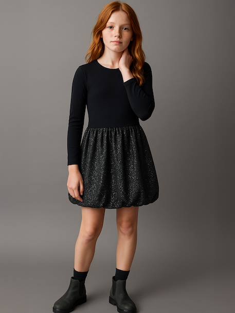 Robe boule fille bi-matière anthracite 1 - vertbaudet enfant 