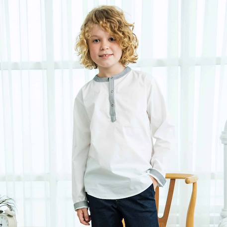 Chemise  col mao pour   rimbaud Blanc rayures bleues 1 - vertbaudet enfant 