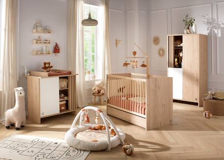 Lit bébé à barreaux en bois décor chêne suave - tokyo Marron 3 - vertbaudet enfant 