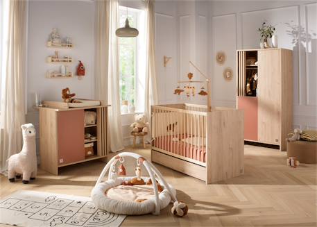 Lit bébé à barreaux en bois décor chêne suave - tokyo Marron 4 - vertbaudet enfant 