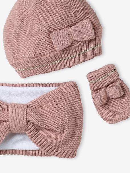 Coffret noël bébé bonnet snood moufles rose poudré 2 - vertbaudet enfant 