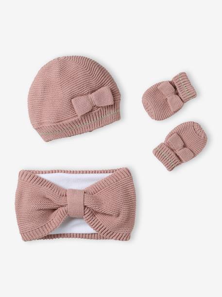 Coffret noël bébé bonnet snood moufles rose poudré 4 - vertbaudet enfant 