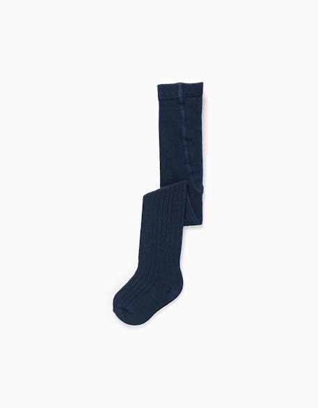 Collants en maille côtelée anti-bouloche Bleu foncé 1 - vertbaudet enfant 