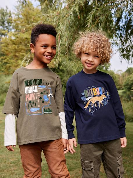 T-shirt effet 2 en 1 garçon kaki 2 - vertbaudet enfant 
