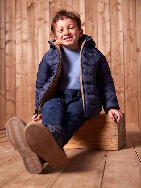 Doudoune à capuche réversible garçon matelassée et sherpa marine+moka+vert sapin 24 - vertbaudet enfant 