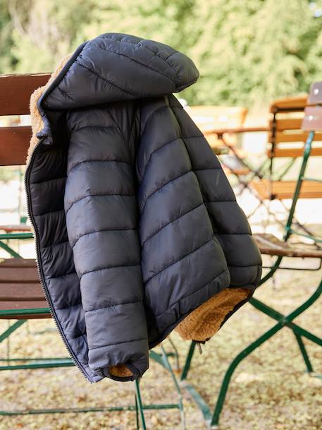 Doudoune à capuche réversible garçon matelassée et sherpa marine+moka+vert sapin 15 - vertbaudet enfant 