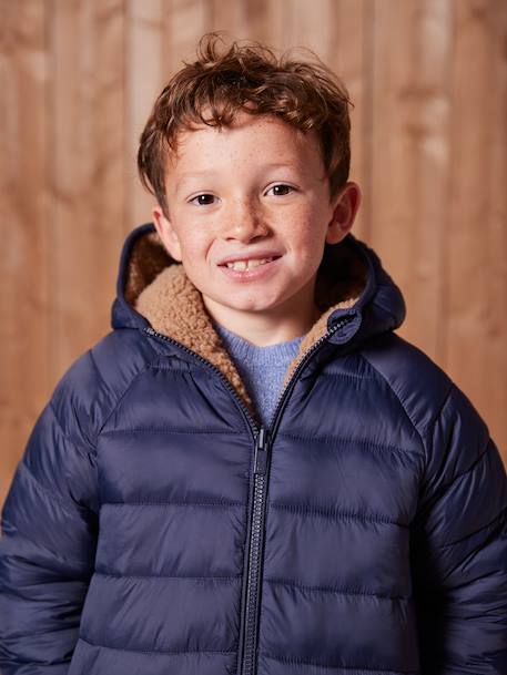 Doudoune à capuche réversible garçon matelassée et sherpa marine+moka+vert sapin 25 - vertbaudet enfant 