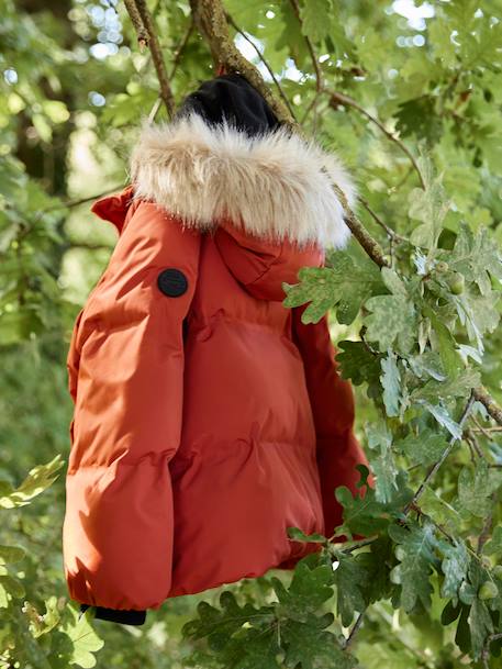 Doudoune garçon à capuche doublée polaire avec moufles ou gants ambre+vert sapin 4 - vertbaudet enfant 