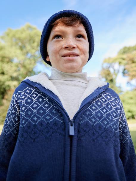 Gilet garçon à capuche doublé sherpa marine 2 - vertbaudet enfant 