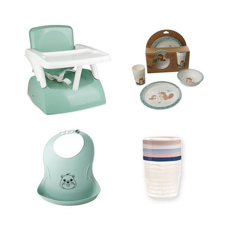 Pack repas 2ème âge Booster de Chaise Coffrets de Conservation  Bavoir Semi-Rigide Vert sauge 1 - vertbaudet enfant 