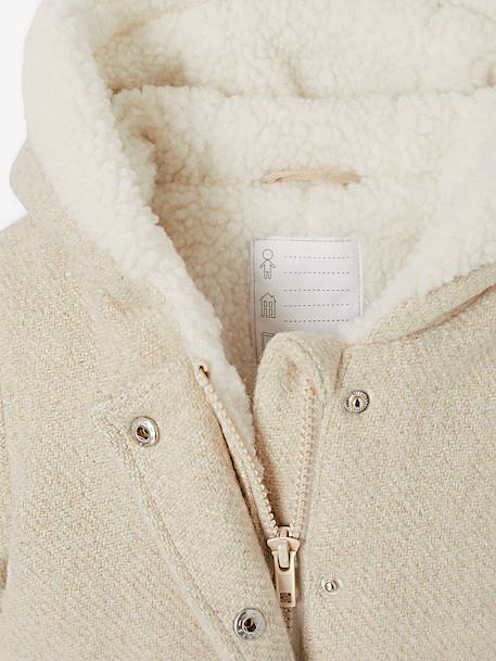 Manteau bébé en drap de laine irisé avec doublure en fausse fourrure beige chiné 4 - vertbaudet enfant 