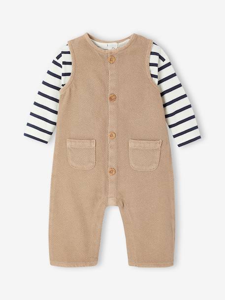 Ensemble T-shirt + combinaison rayé noix de pécan 1 - vertbaudet enfant 