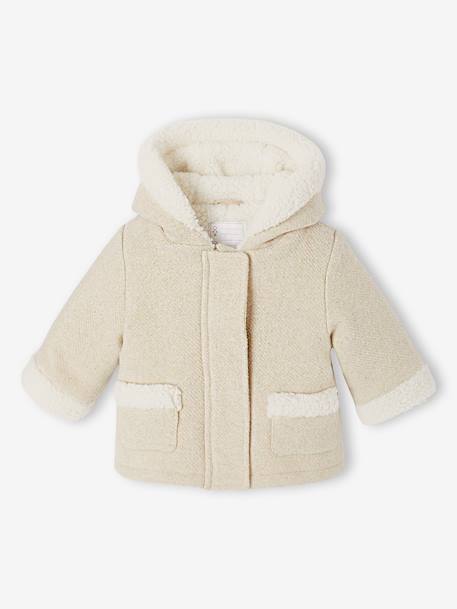 Manteau bébé en drap de laine irisé avec doublure en fausse fourrure beige chiné 1 - vertbaudet enfant 