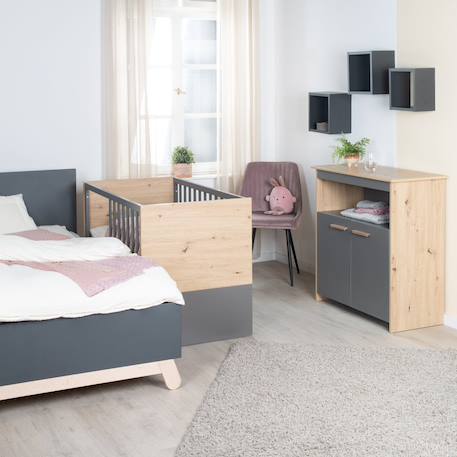 Lit bébé 2en1 cododo et lit indépendant anna Anthracite - chêne kent 5 - vertbaudet enfant 