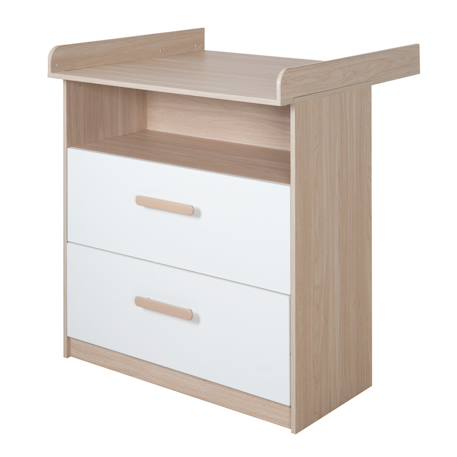 Commode à langer 2 tiroirs 1 niche CABANE Blanc - chêne 1 - vertbaudet enfant 