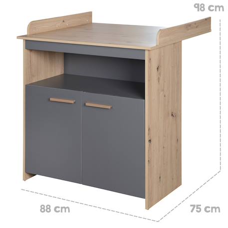 Commode à langer 2 portes 1 niche ANNA Anthracite - chêne kent 5 - vertbaudet enfant 