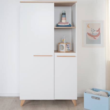 Armoire 2 portes battantes 2 niches leon Blanc - chêne othello 2 - vertbaudet enfant 