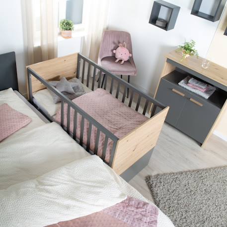 Lit bébé 2en1 cododo et lit indépendant anna Anthracite - chêne kent 2 - vertbaudet enfant 