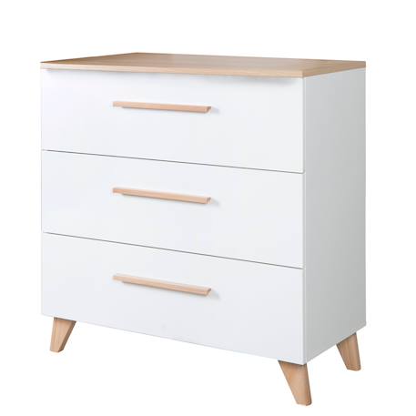 Commode à langer 3 tiroirs LEON Blanc - chêne othello 4 - vertbaudet enfant 