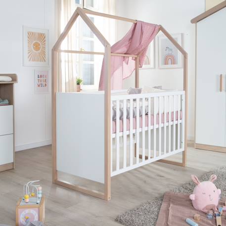Lit bébé 2en1 cododo et lit indépendant cabane Blanc - chêne 2 - vertbaudet enfant 