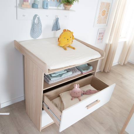 Commode à langer 2 tiroirs 1 niche CABANE Blanc - chêne 2 - vertbaudet enfant 