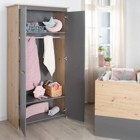 Armoire 2 portes battantes anna Anthracite - chêne kent 2 - vertbaudet enfant 
