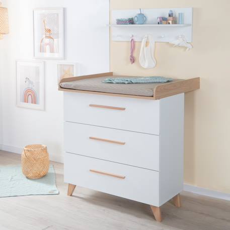 Commode à langer 3 tiroirs LEON Blanc - chêne othello 2 - vertbaudet enfant 