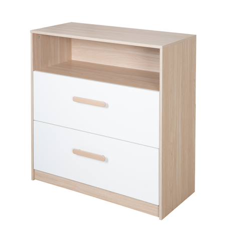 Commode à langer 2 tiroirs 1 niche CABANE Blanc - chêne 5 - vertbaudet enfant 