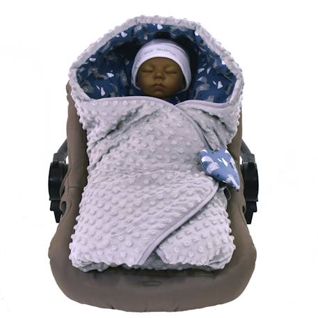 Chancelière couverture enveloppante nid d'ange bébé réversible Bleu, loup 5 - vertbaudet enfant 