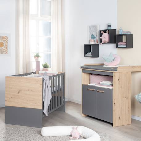 Chambre bébé évolutive 2 pièces avec soft-close ANNA Anthracite - chêne kent 2 - vertbaudet enfant 