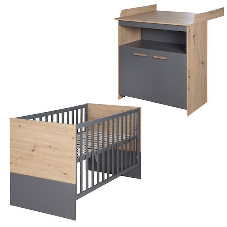 Chambre bébé évolutive 2 pièces avec soft-close ANNA Anthracite - chêne kent 1 - vertbaudet enfant 