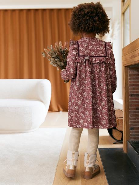 Robe fille flanelle imprimée fleurs prune 7 - vertbaudet enfant 