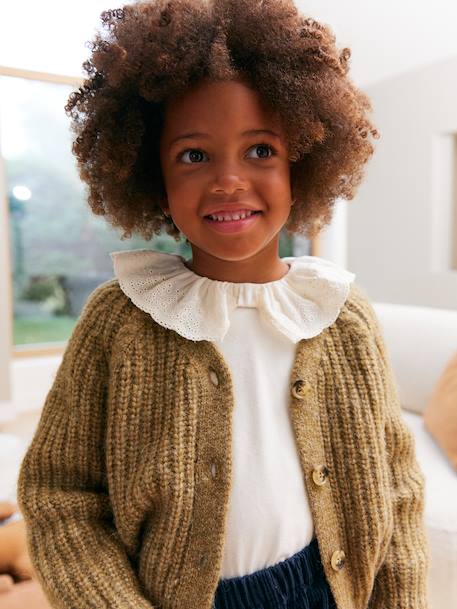 Gilet fille en maille mousseuse olive 1 - vertbaudet enfant 