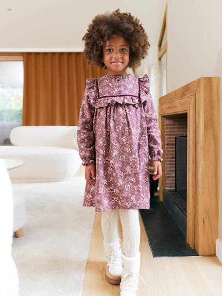Robe fille flanelle imprimée fleurs prune 1 - vertbaudet enfant 