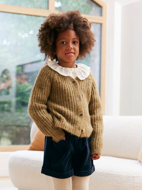 Gilet fille en maille mousseuse olive 2 - vertbaudet enfant 
