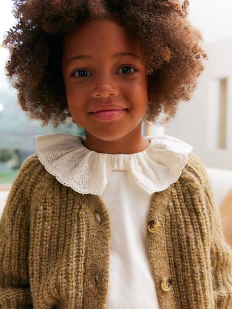 Tee-shirt fille col broderie anglaise écru 1 - vertbaudet enfant 