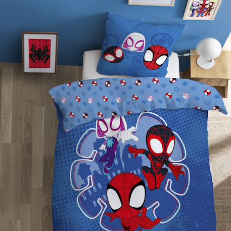 Parure de lit imprimée 100% coton, spidey little Bleu 1 - vertbaudet enfant 