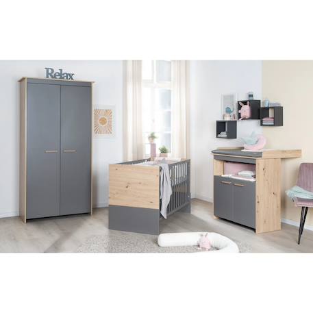 Chambre bébé évolutive complète avec soft-close ANNA Anthracite - chêne kent 2 - vertbaudet enfant 