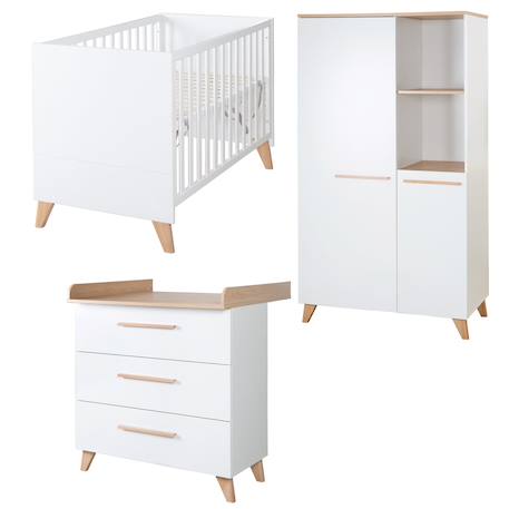 Chambre bébé évolutive complète avec soft-close LEON Blanc - chêne othello 1 - vertbaudet enfant 