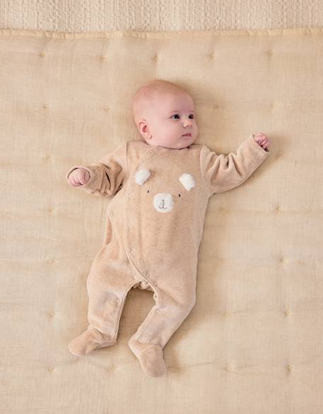 Pyjama en velours brodé – orso Beige 2 - vertbaudet enfant 