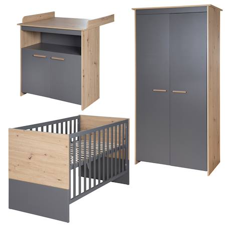 Chambre bébé évolutive complète avec soft-close ANNA Anthracite - chêne kent 1 - vertbaudet enfant 