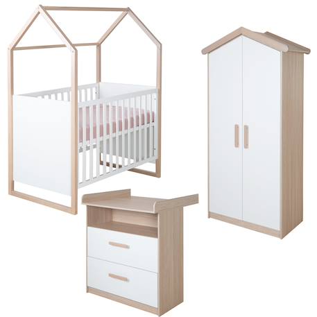 Chambre bébé évolutive complète avec soft-close CABANE Blanc - chêne 1 - vertbaudet enfant 