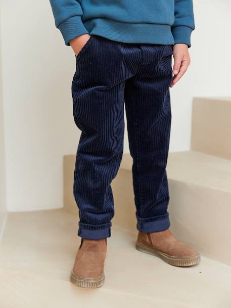 Pantalon en velours côtelé garçon facile à enfiler bleu ardoise+marine 10 - vertbaudet enfant 