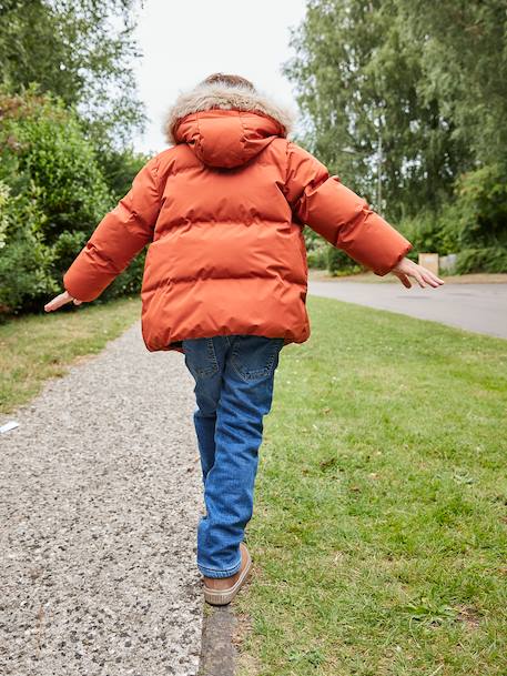 Doudoune garçon à capuche doublée polaire avec moufles ou gants ambre+vert sapin 11 - vertbaudet enfant 