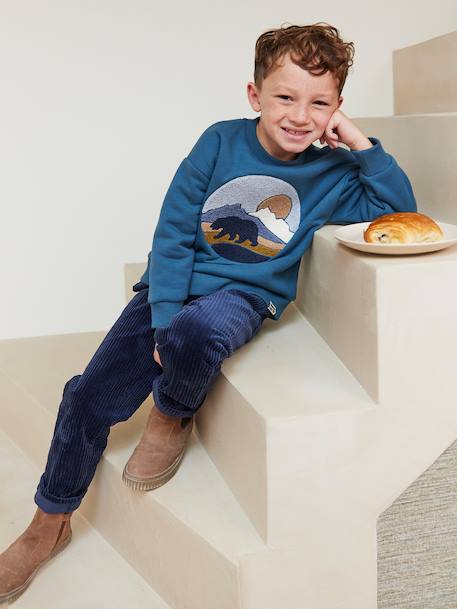 Pantalon en velours côtelé garçon facile à enfiler bleu ardoise+marine 12 - vertbaudet enfant 